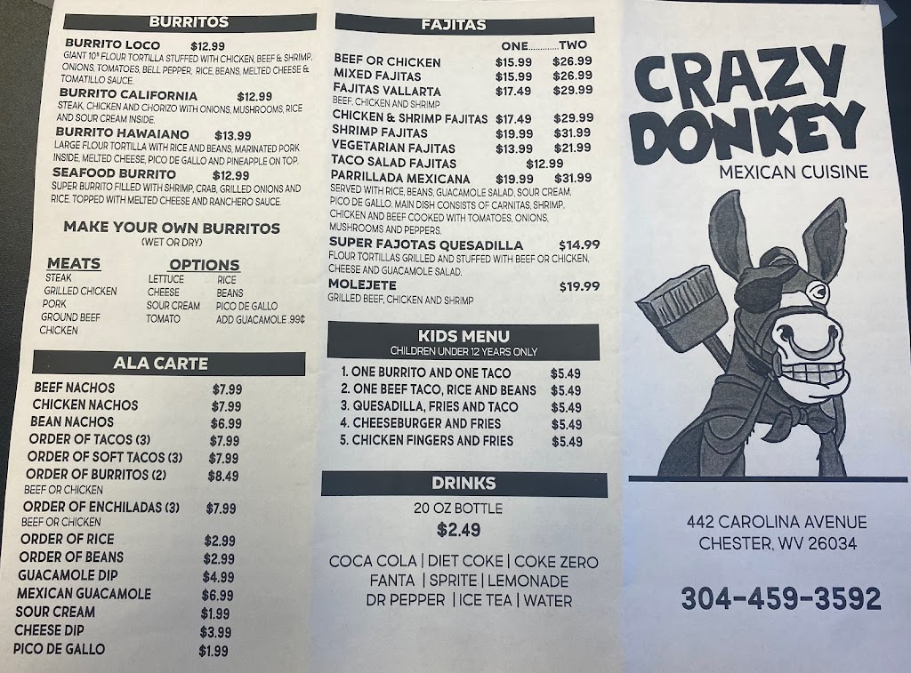 Crazy Donkey Mexican Cuisine | 442 Carolina Ave, Chester, WV 26034, USA | Phone: (304) 459-3592