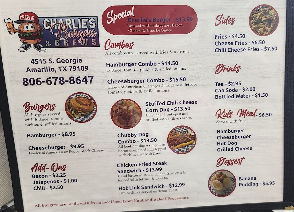 Charlie’s Burger and Brews | 4515 S Georgia St, Amarillo, TX 79110, USA | Phone: (806) 678-8647