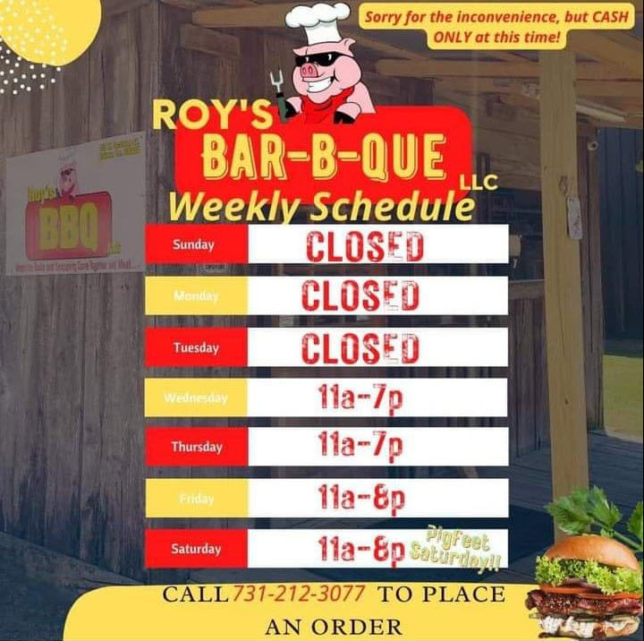 Roy’s Bar-B-Que | 413 W Jackson St, Bolivar, TN 38008, USA | Phone: (731) 212-0045