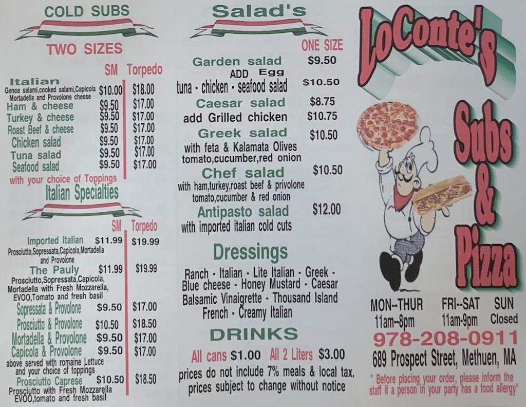 LoContes Subs and Pizza | 689 Prospect St, Methuen, MA 01844, USA | Phone: (978) 208-0911