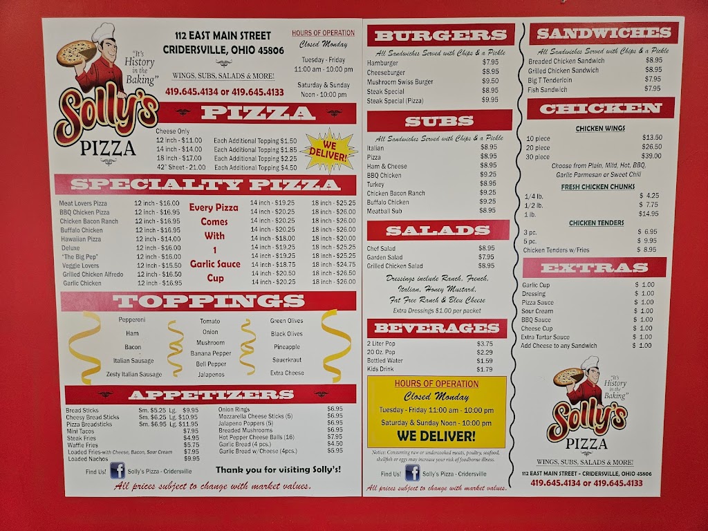 Sollys Pizza | 112 E Main St, Cridersville, OH 45806, USA | Phone: (419) 645-4133